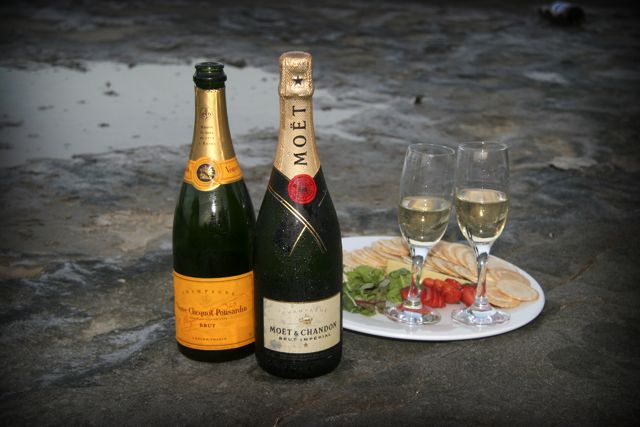 Bottles of champagne and glasses ready for a wedding toast
